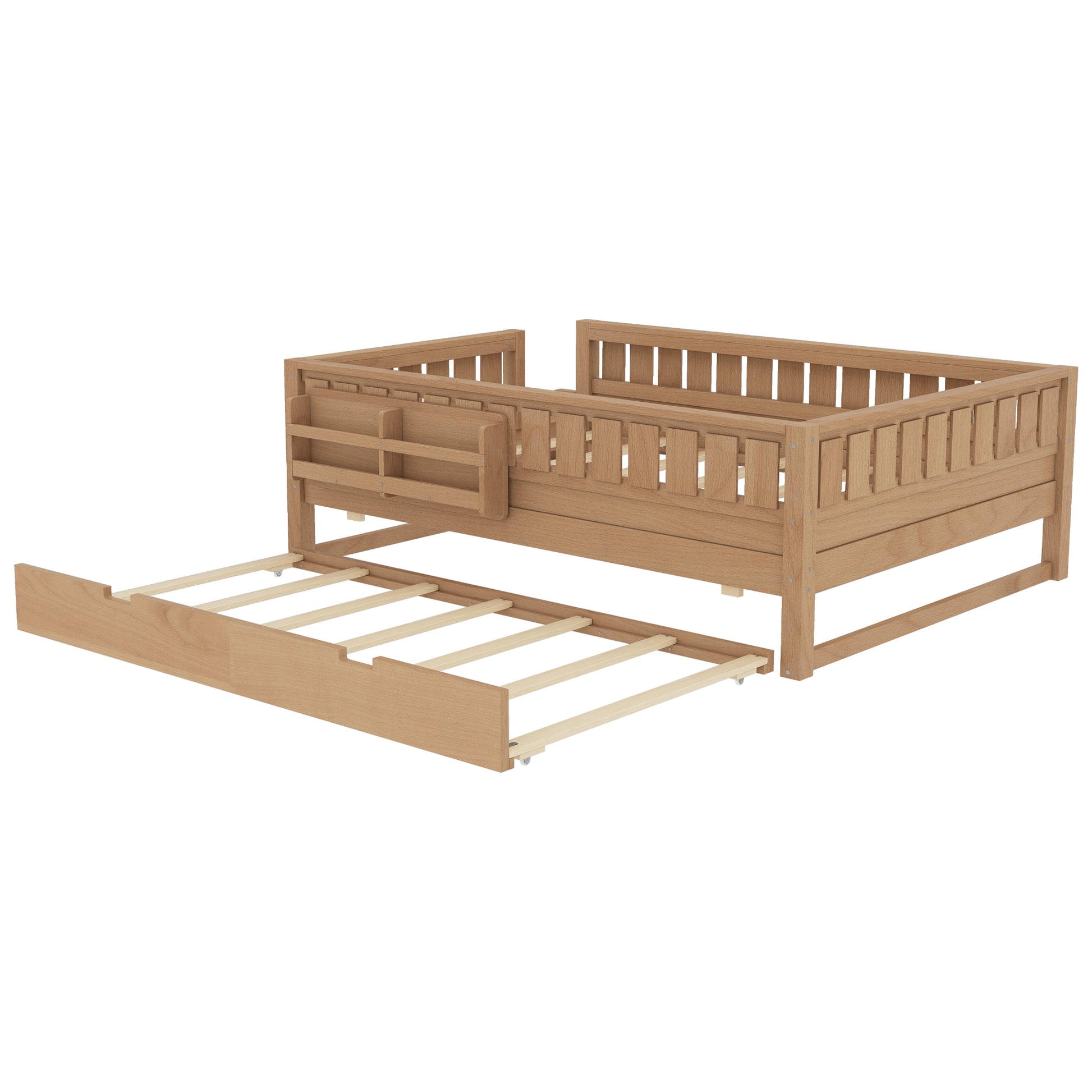 Full with built-in bookshelves and small staircase, high-quality safety rails, and Trundle,Natural image 12