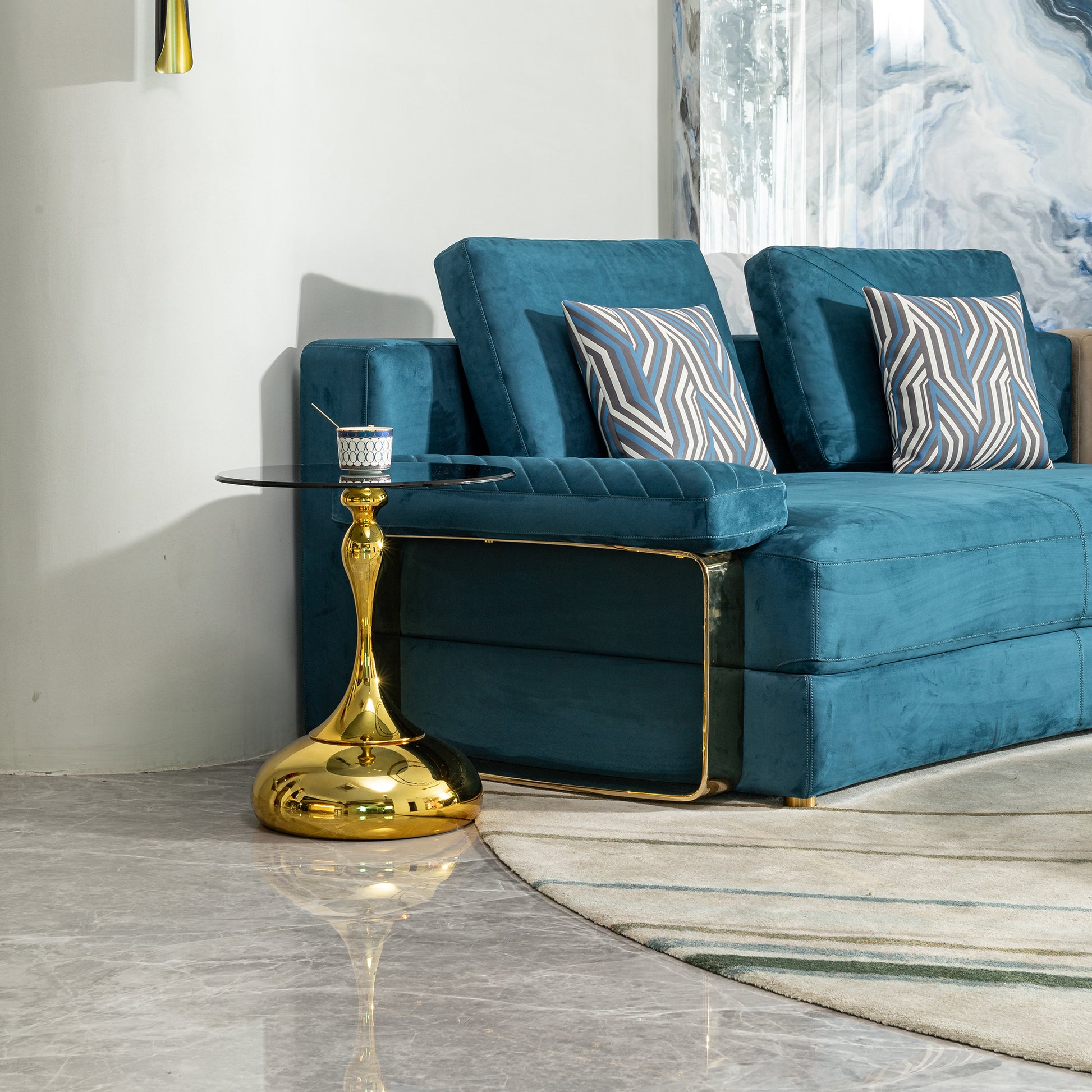 small round side table for small space,Cocktail Table,Living Room Small Coffee Table, end table, tempered glass top image 2