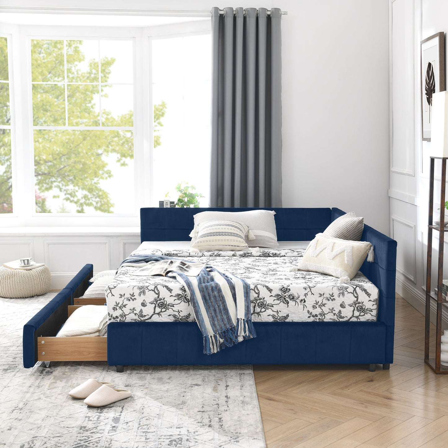 Full Size Storage Upholstered Tufted Bed Frame, Sofa Bed Frame with Comfortable Backrest and Armrests, Full Size Bed for Bedroom, Living Room,Velvet, DARK BLUE(80.5''*59''*29.5'') image 6