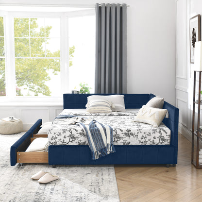 Full Size Storage Upholstered Tufted Bed Frame, Sofa Bed Frame with Comfortable Backrest and Armrests, Full Size Bed for Bedroom, Living Room,Velvet, DARK BLUE(80.5''*59''*29.5'') image 6