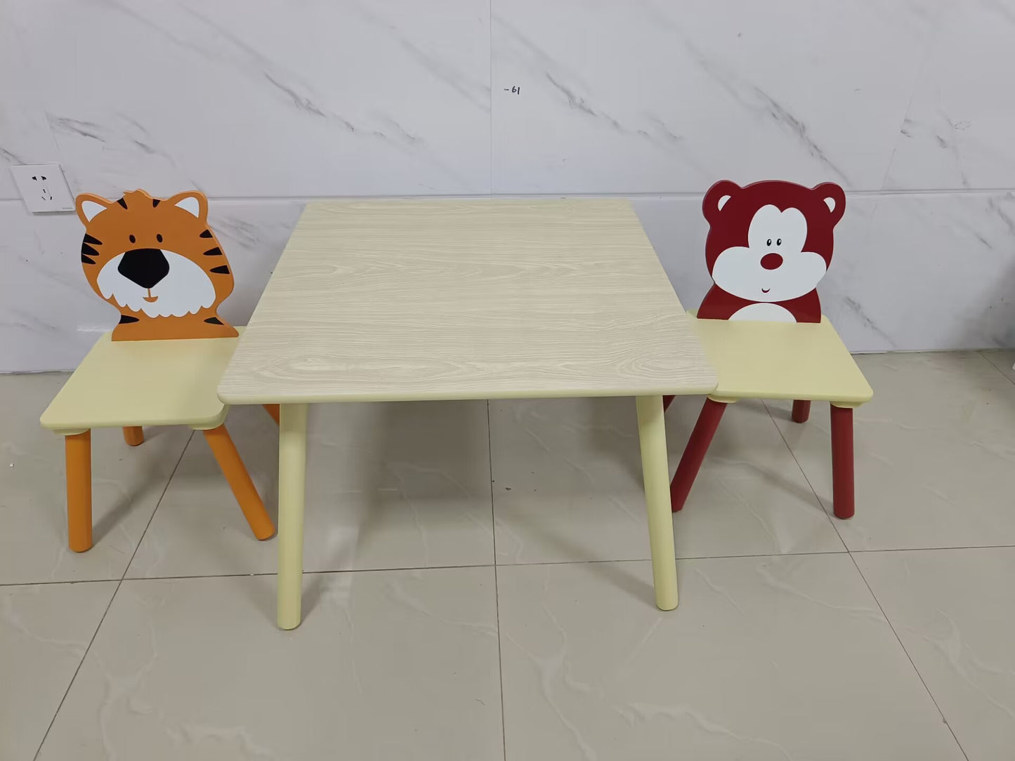 Kids Table and 2 Chairs Set, 3 Pieces Toddler Table and Chair Set, Wooden Activity Play Table Set (Bear&Tiger) image 9