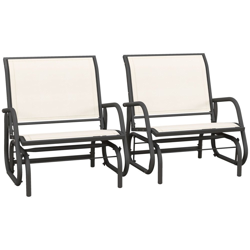 Outsunny Porch Glider Set of 2, Metal Frame Swing Glider Chairs with Breathable Mesh Fabric, Curved Armrests and Steel Frame for Garden, Poolside, Backyard, Balcony, Cream White