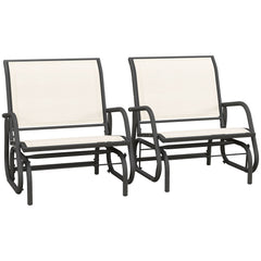 Outsunny Porch Glider Set of 2, Metal Frame Swing Glider Chairs with Breathable Mesh Fabric, Curved Armrests and Steel Frame for Garden, Poolside, Backyard, Balcony, Cream White