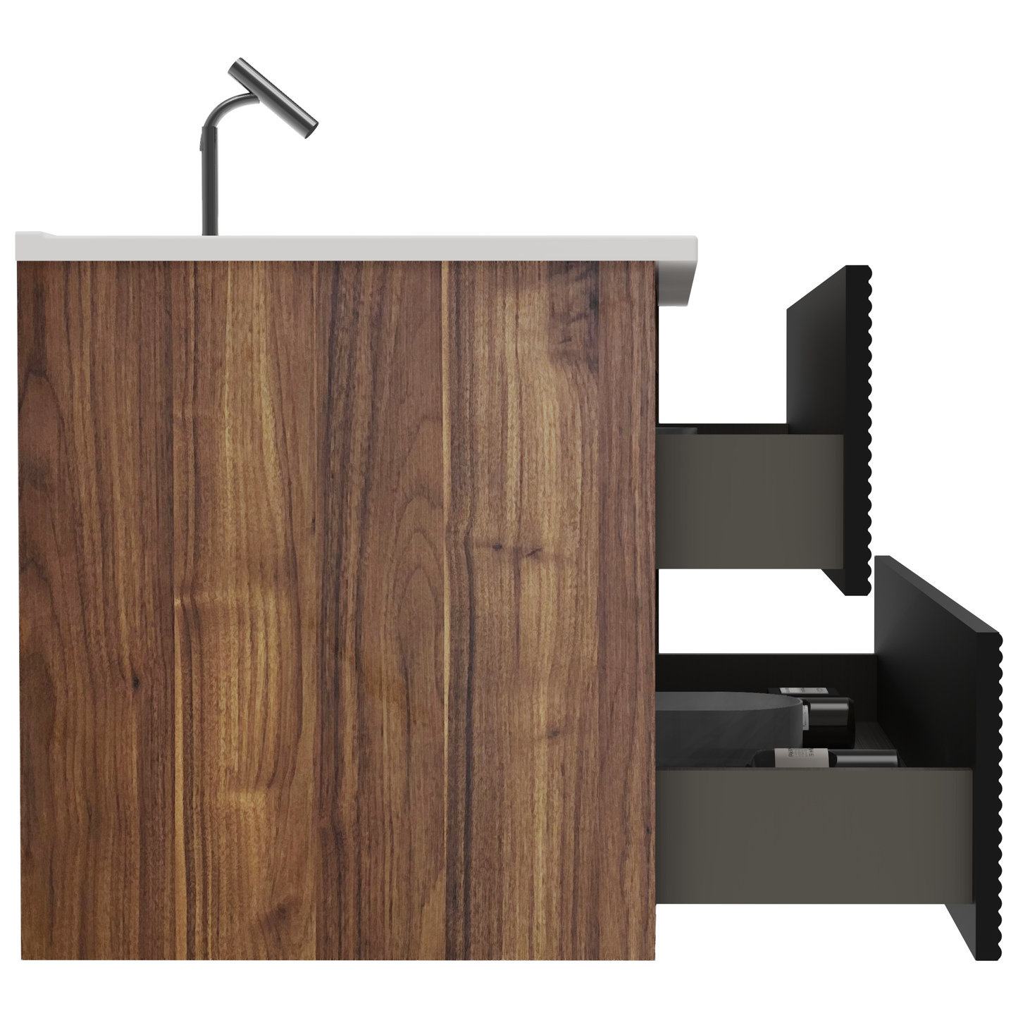 Gloria 24" Wall Mounted Soft Black & Walnut Bathroom Vanity with Integrated Ceramic Sink with Overflow, Large Storage Floating Bathroom Vanity for Modern Bathroom, KD image 6