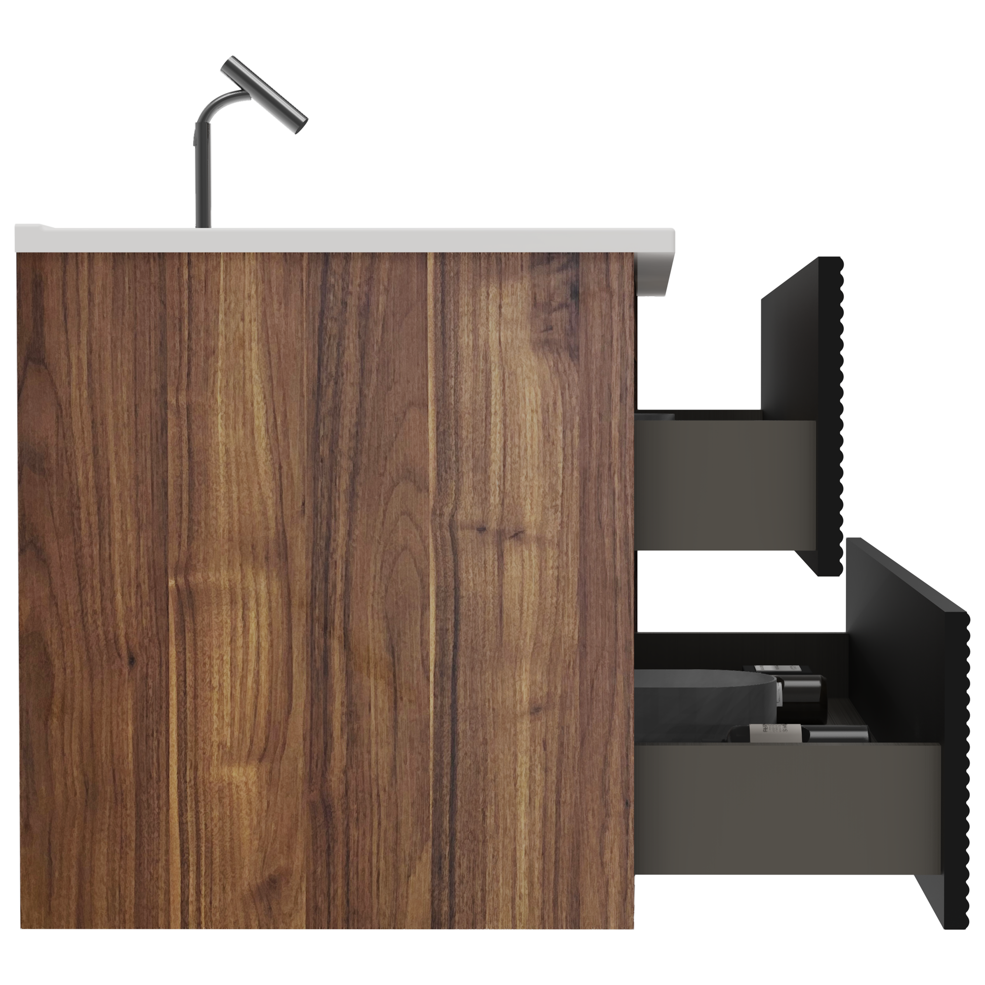 Gloria 24" Wall Mounted Soft Black & Walnut Bathroom Vanity with Integrated Ceramic Sink with Overflow, Large Storage Floating Bathroom Vanity for Modern Bathroom, KD image 6