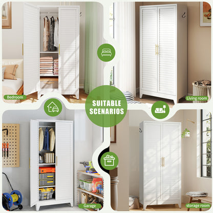 White Metal Wardrobe Closet with 2 Doors, 71″ Tall Portable Storage Cabinet for Bedroom, Lightweight Closet for Small Apartments, Dorm, Renters, Cold Rolled Steel, Easy Assembly image 4