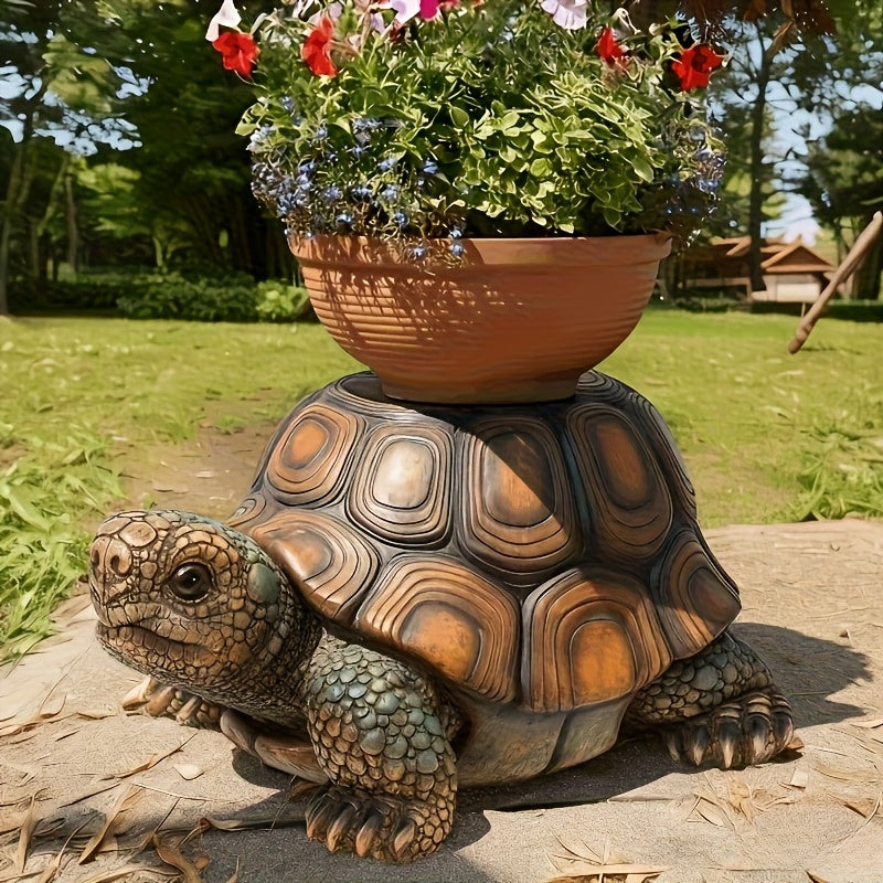 18" Garden Turtle Statue Stool, Simulated Animal Resin Sculpture, Multi-Purpose Decorative Stool for Living Room, Balcony, Office, Garden, Courtyard & Lawn image 2