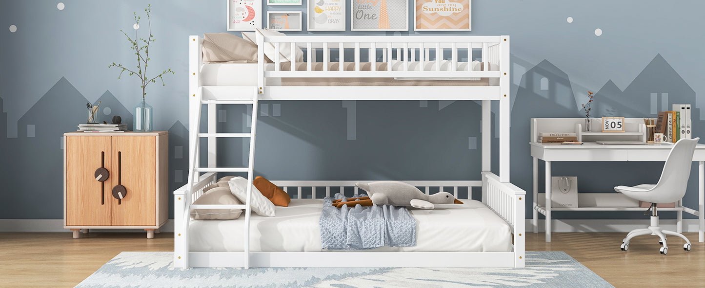 Twin XL over Queen Bunk Bed with Ladder and Guardrails, White image 9