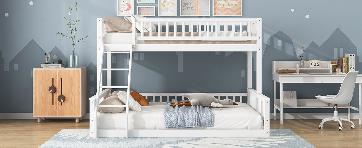 Twin XL over Queen Bunk Bed with Ladder and Guardrails, White image 9