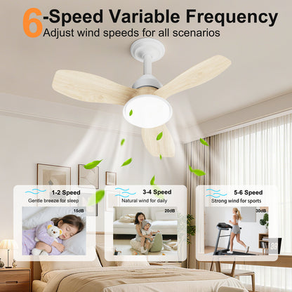 24.4" Wood Grain Ceiling Fan with Light, 3 Blades, 6-Speed Reversible Quiet DC Motor, Dimmable LED, APP & Remote Control, Flush Mount for Bedroom Living Room Farmhouse image 2