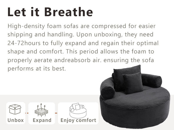 Round Sofa Bed with Memory Foam Sectional Couches for Living Room, Cloud Couch with three pillows, Black image 10