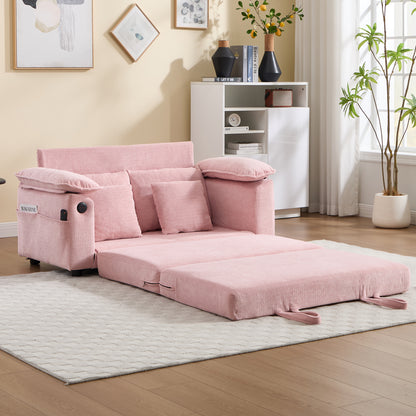 58 inch 3-in-1 Upholstered Futon Sofa Convertible Floor Sofa bed,Foldable Tufted Loveseat with Pull Out Sleeper Couch Bed,Folding Mattres Love Seat Daybed W/Side Pockets for Living Room Pink image 1