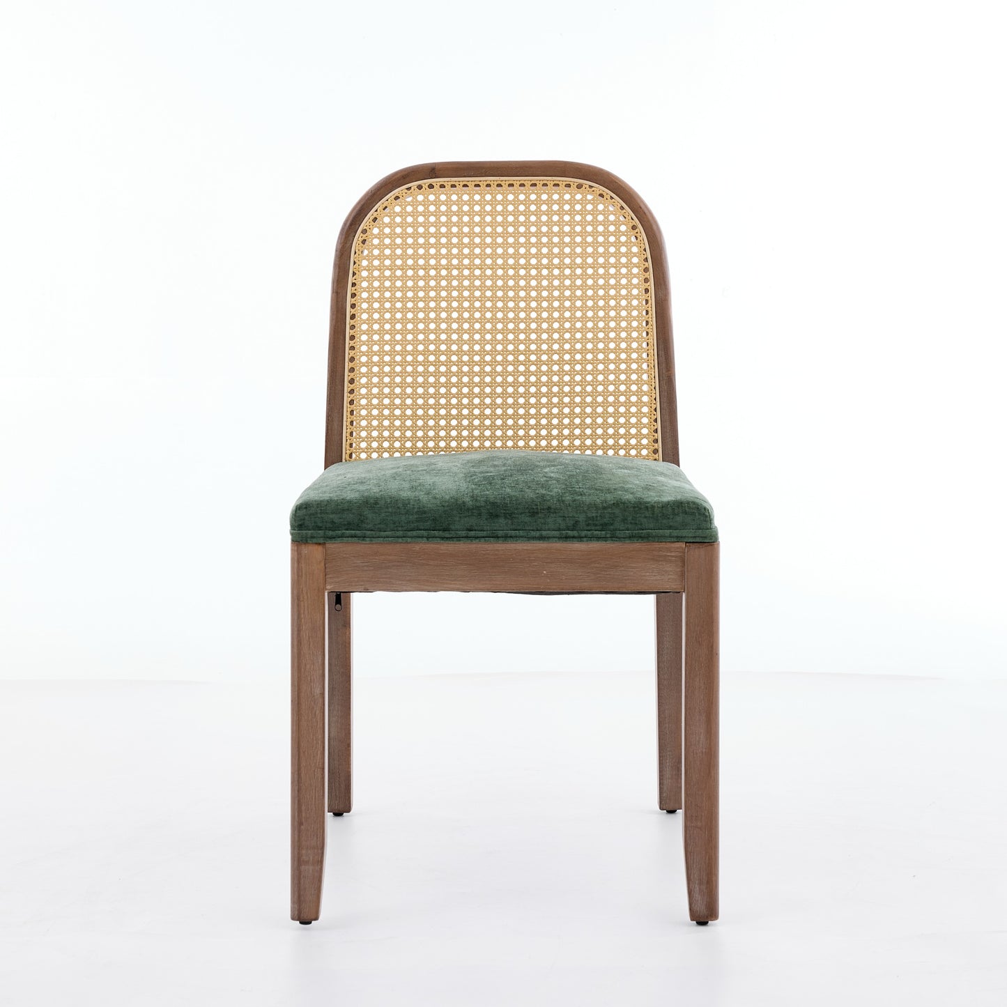 Set of 2 Curved Arched Cane Back Dining Chairs,Mid Century Farmhouse Side Chairs,Distressed Solid Wood Frame,Chenille Cushion with S-Spring and Sponge,Armless Accent Chairs for Kitchen,Green,SW1899OL image 2