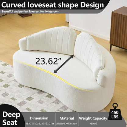 Curved two-seater fully compressed sofa, long-term sitting without collapse, removable backrest, white chenille fabric, simple, retro style, suitable for small spaces and apartments image 12