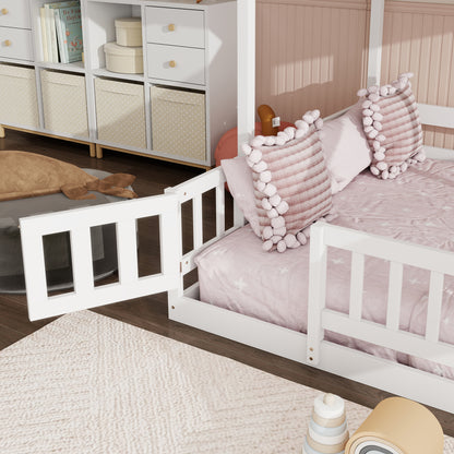 Twin Over Full Bunk Bed with Slide, Storage Staircase, Pine Solid Wooden Bunk Bed with Safety Guardrails,White (Old Sku W504S00185) image 5