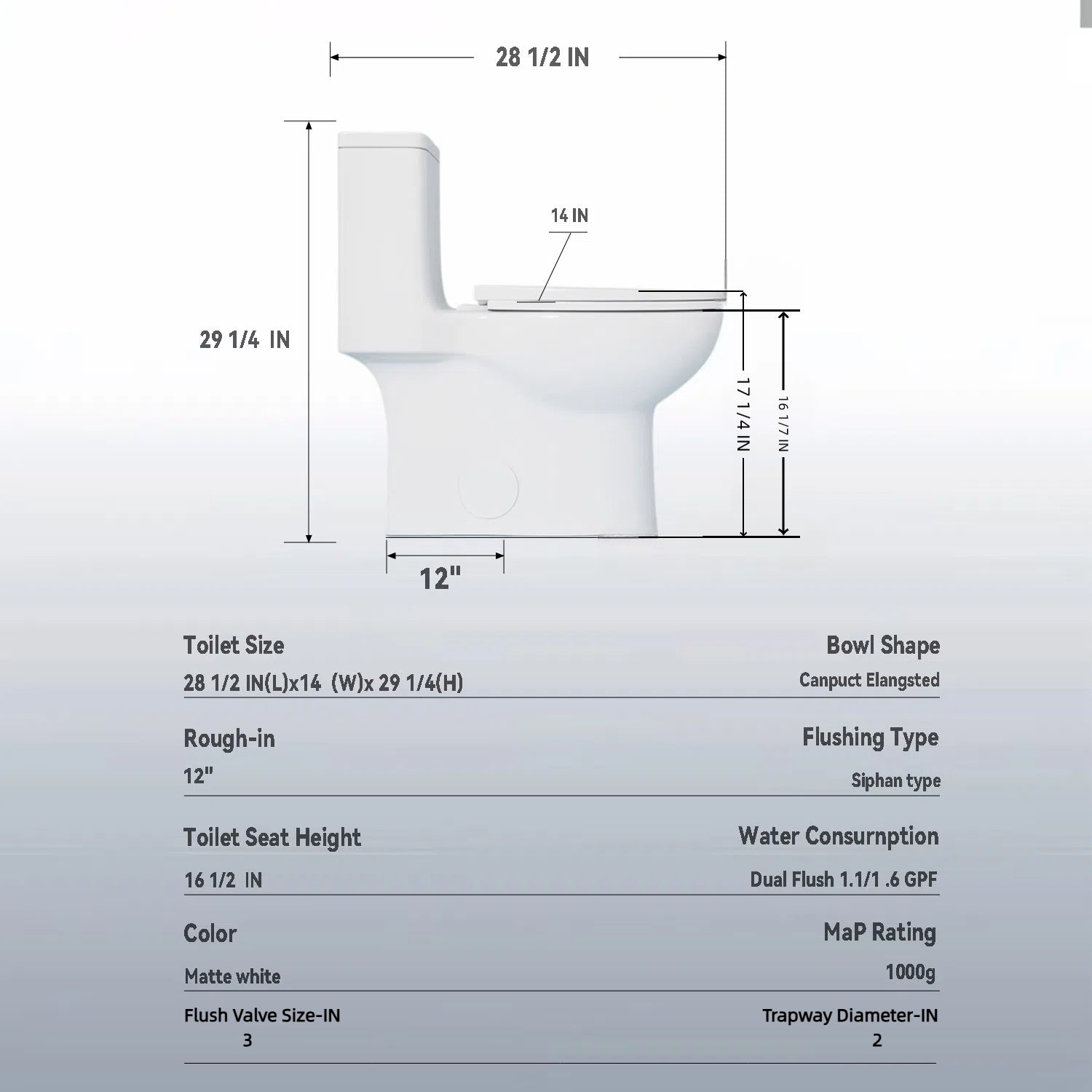 1.1/1.6 GPF Tornado Flush One-Piece Toilet with Comfort Chair Seat ADA Height 17",Powerful & Quiet Dual Flush Modern Toilet,Siphonic S-trap 12",Rimless Bowl with Soft Closing Seat, khaki
2KK-006 image 10