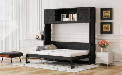 Full Size Murphy Bed with Storage Cabinets, Black image 4