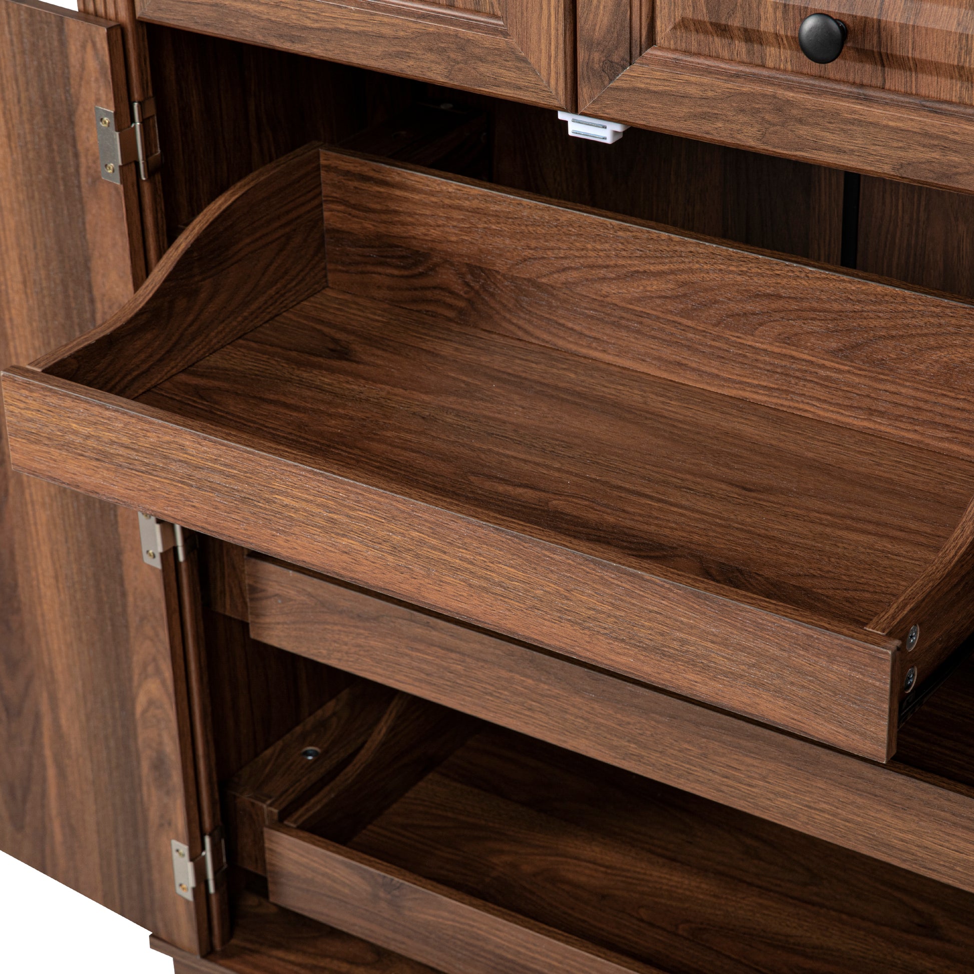 K&K 71" Tall Kitchen Pantry Cabinet with 3 Pull Out Cabinet Organizers, Farmhouse Embossed Texture Storage Cabinet with 6 Door Shelves, 2 Drawers, Freestanding Cupboard for Kitchen, Dining Room Brown image 8