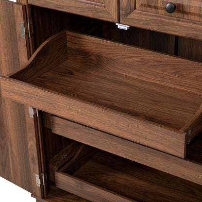 K&K 71" Tall Kitchen Pantry Cabinet with 3 Pull Out Cabinet Organizers, Farmhouse Embossed Texture Storage Cabinet with 6 Door Shelves, 2 Drawers, Freestanding Cupboard for Kitchen, Dining Room Brown image 8