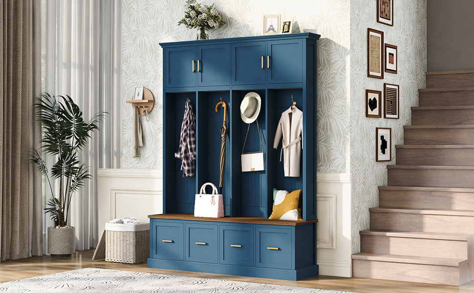 U-Can Farmhouse Entryway Hall Tree with Coat Hooks, Cabinets, and Drawers image 3
