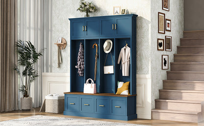 U-Can Farmhouse Entryway Hall Tree with Coat Hooks, Cabinets, and Drawers image 3