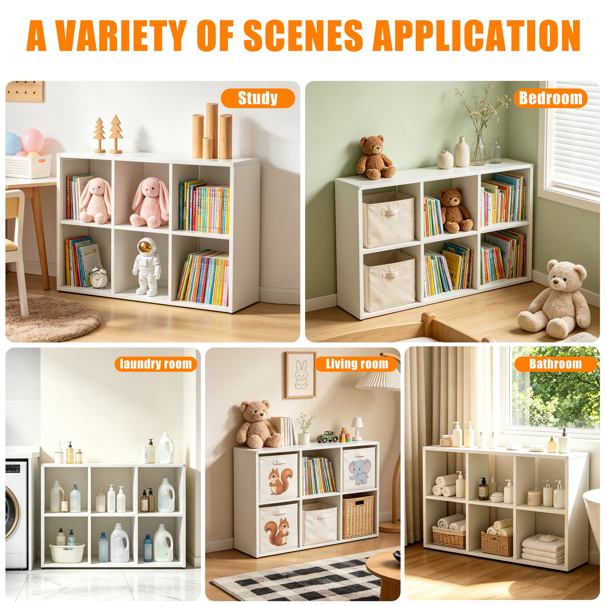 Book Shelf,Metal Bookcase,Display Shelf Storage Organizer,6-Cube Bookshelf,11.8"x 28" x 41",Easy Assembly,for Living Room,Bedroom,Home Office,White image 8