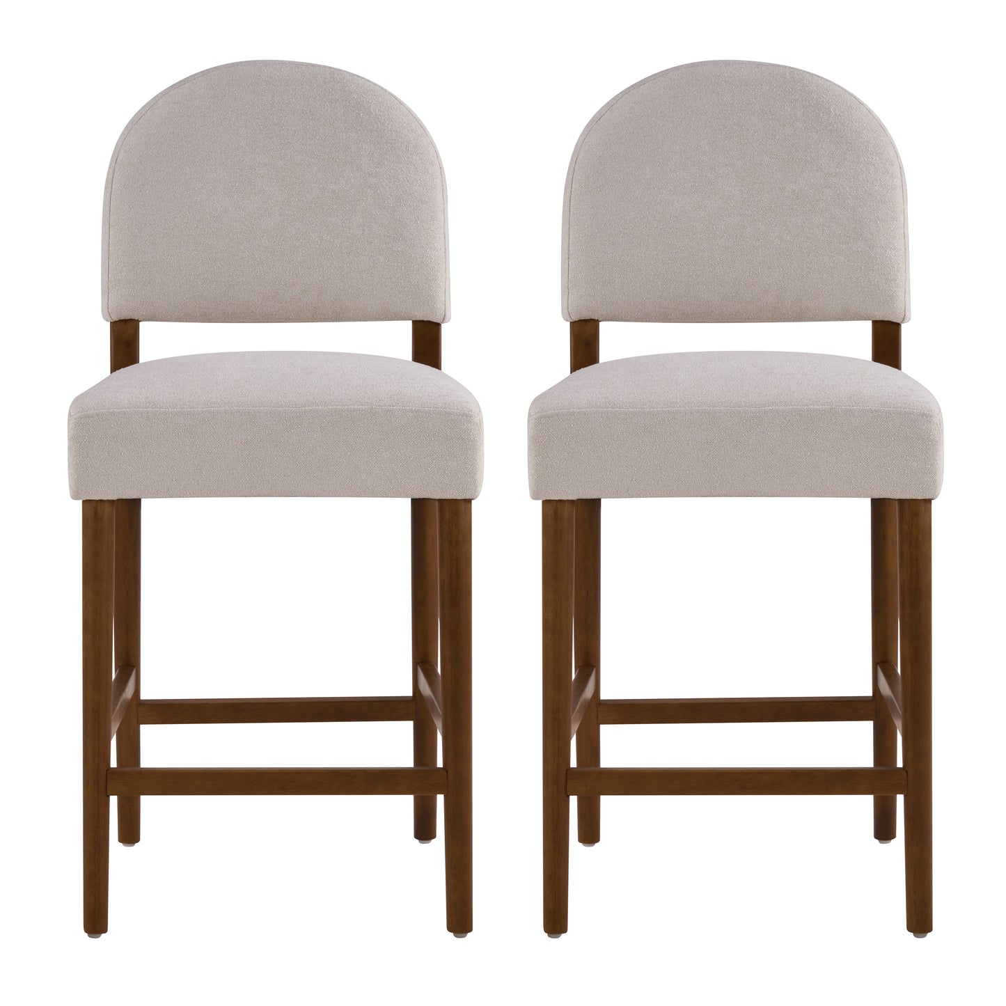 26'' Seat Height Light Gray Fabric & Walnut Rubberwood Bar Stool, Adjustable Floor Leveler, Spacious Seat for Kitchen Island(Light gray,set of 2) image 2