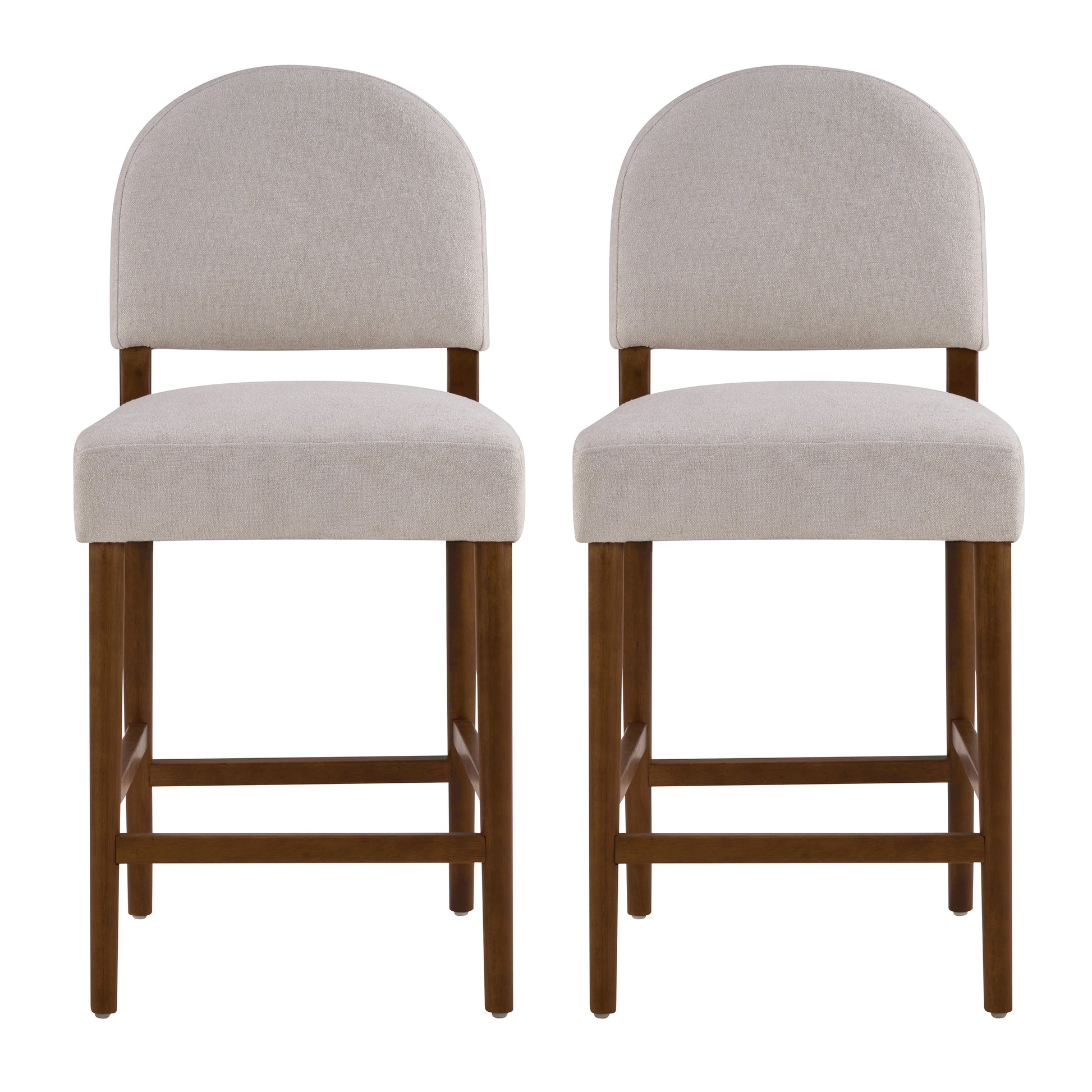 26'' Seat Height Light Gray Fabric & Walnut Rubberwood Bar Stool, Adjustable Floor Leveler, Spacious Seat for Kitchen Island(Light gray,set of 2) image 2