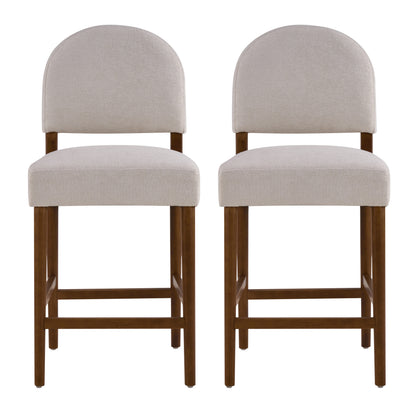 26'' Seat Height Light Gray Fabric & Walnut Rubberwood Bar Stool, Adjustable Floor Leveler, Spacious Seat for Kitchen Island(Light gray,set of 2) image 2