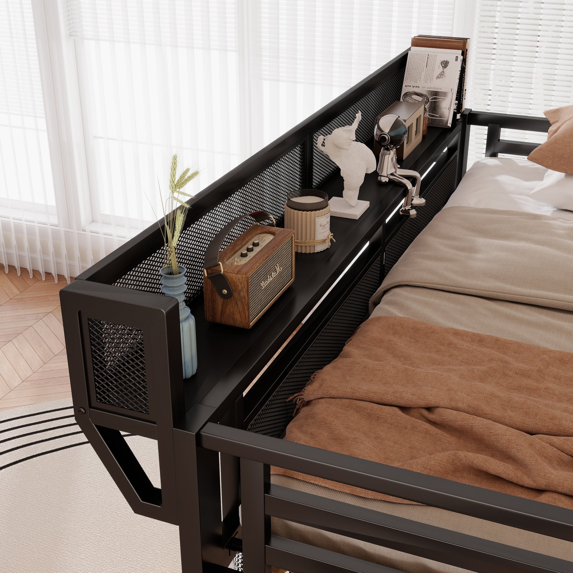 Full Size Loft Bed with Charging Station, Metal Full Loft Bed with Light and Storage, High Loft Bed with Wardrobe and Storage for Kids Teens Adults, Black(Old SKU W2580S00051) image 5