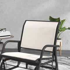 Outsunny Porch Glider Set of 2, Metal Frame Swing Glider Chairs with Breathable Mesh Fabric, Curved Armrests and Steel Frame for Garden, Poolside, Backyard, Balcony, Cream White