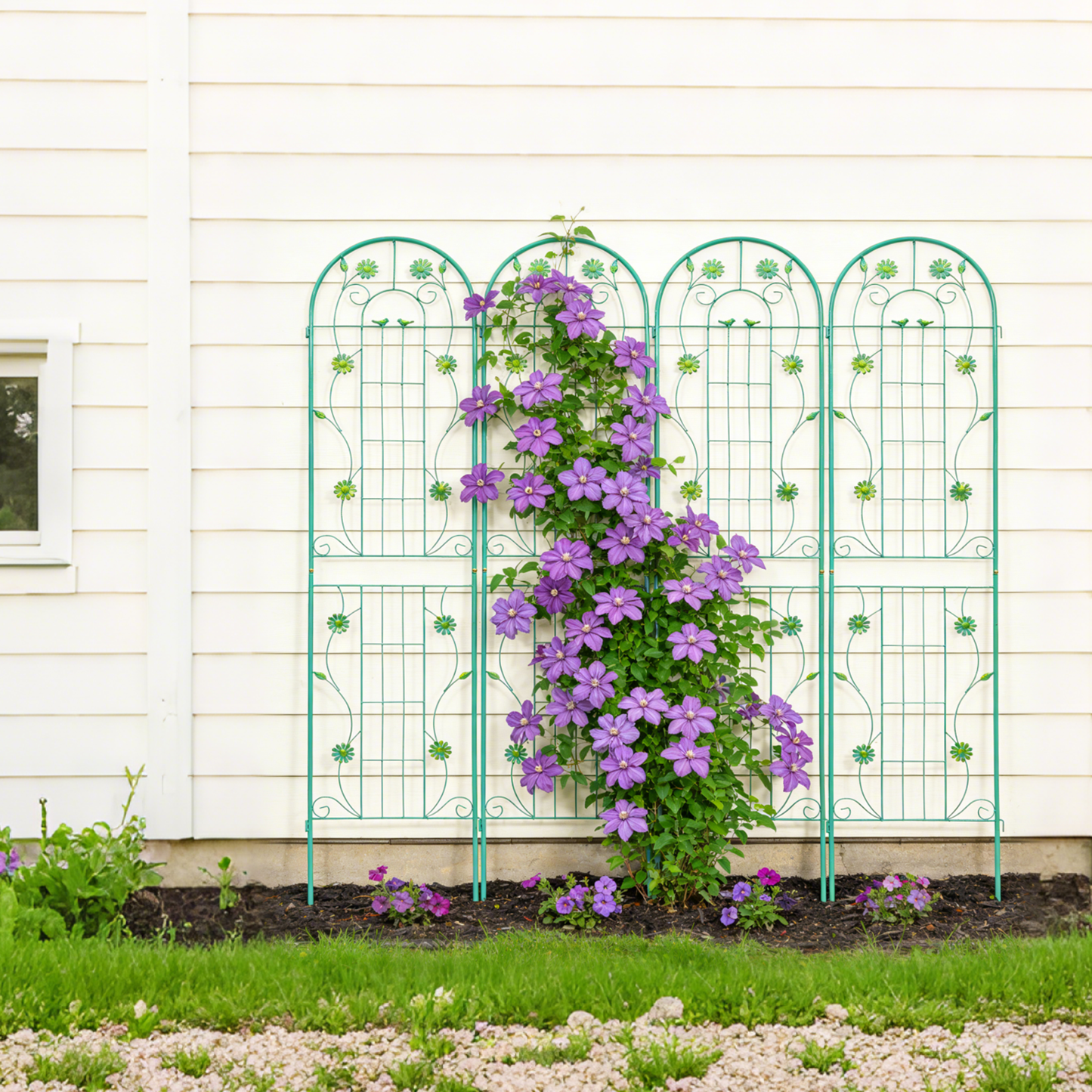 4 Pack Metal Garden Trellis 86.7" x 19.7" Rustproof Trellis for Climbing Plants Outdoor Flower Support Green image 1