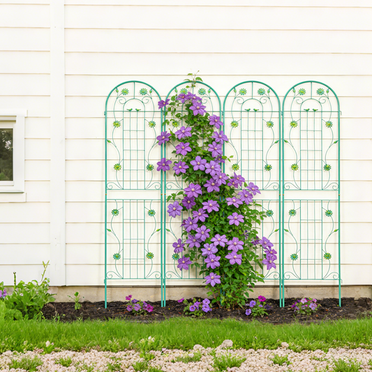 4 Pack Metal Garden Trellis 86.7" x 19.7" Rustproof Trellis for Climbing Plants Outdoor Flower Support Green - Front View