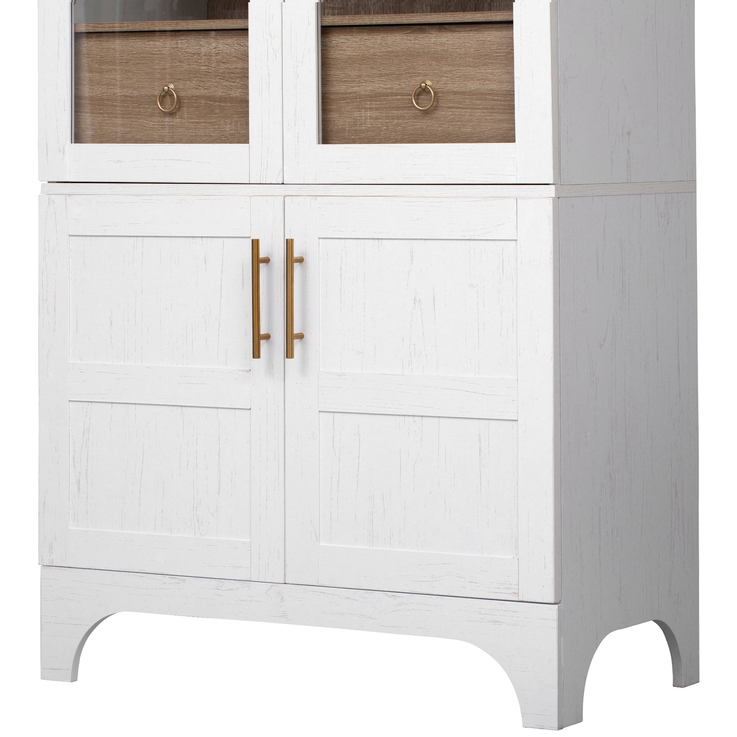 K&K 71" Tall Arched Kitchen Pantry Cabinet with Door Shelves, Farmhouse Kitchen Storage Cabinet with Open & Adjustable Shelves, Hidden Drawer & Glass Door, Cupboard for Kitchen, Dining Room, White image 9