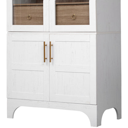 K&K 71" Tall Arched Kitchen Pantry Cabinet with Door Shelves, Farmhouse Kitchen Storage Cabinet with Open & Adjustable Shelves, Hidden Drawer & Glass Door, Cupboard for Kitchen, Dining Room, White image 9