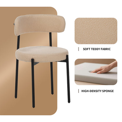 Medieval modern dining chair set, 4 pieces, round seat cushions, black metal legs, curved back kitchen dining chairs, suitable for restaurants and dining rooms, beige image 9