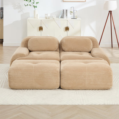 2-seat sofa in luxuryCorduroy Fabric fabric modular multi-combination anti-slip design assembly chaise lounge curved armrests ergonomic support high-resilience sponge for living rooms bedrooms,Camel image 2