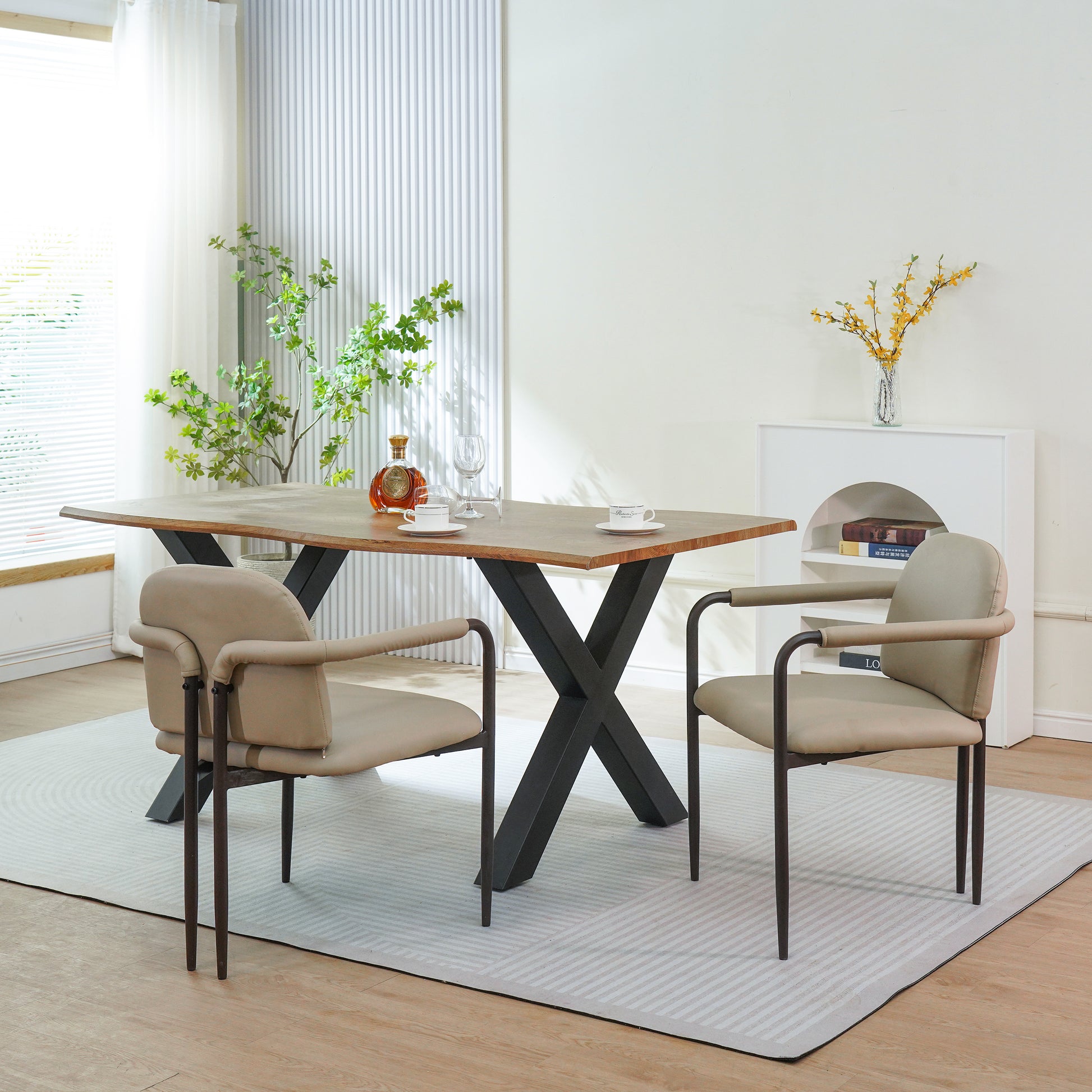Dinning Chair with iron frame-Set of 2-Espresso+Khaki image 2