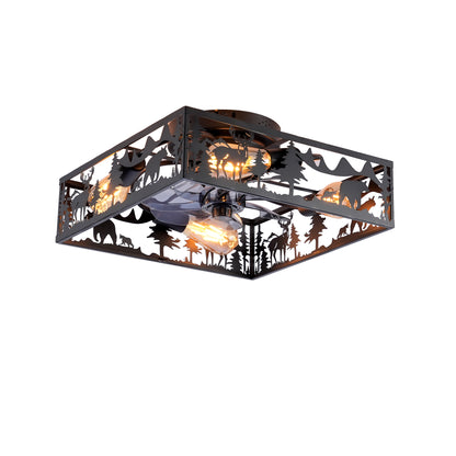 20'' Square Fabric Farmhouse Flush Mount Ceiling Fan.Bladeless Ceiling Fan 6 Speed Reversible with Remote Control,Flush Mount Ceiling Fan for Bedroom, Living Room--NOT Included Bulbs--Matte Black image 1