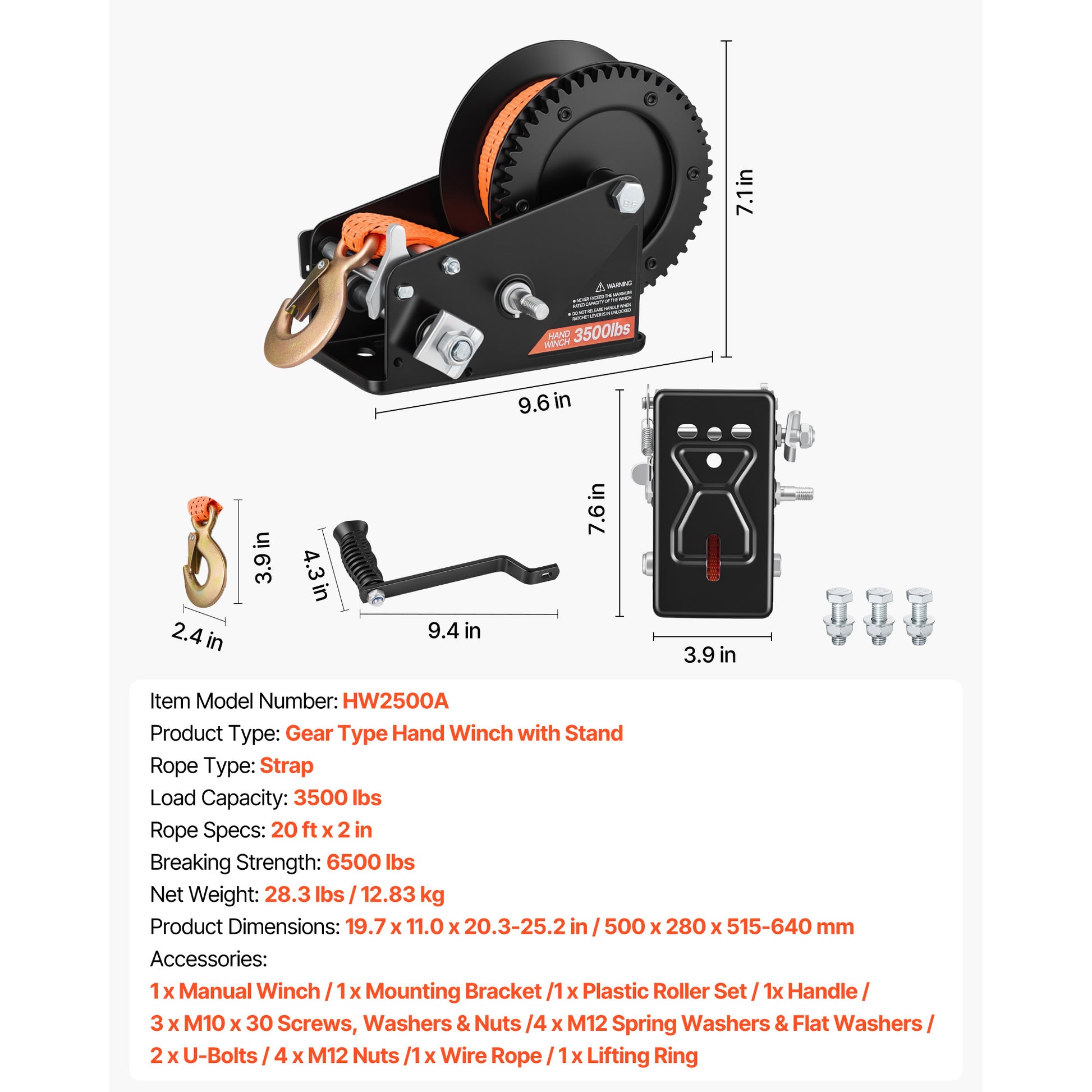 Boat Trailer Winch Stand with Roller, 3500 lbs, 20ft Orange Polyester Strap, Boat Winch Mount, for 2-3 Inches W x 3-4 Inches H Trailer Tongue, Fit for Jet Ski, Sailboat, Speedboat image 7
