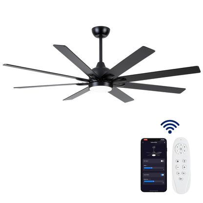 72 In. Indoor Modern Black Ceiling Fans with Integrated LED Lighting with Remote Control image 12