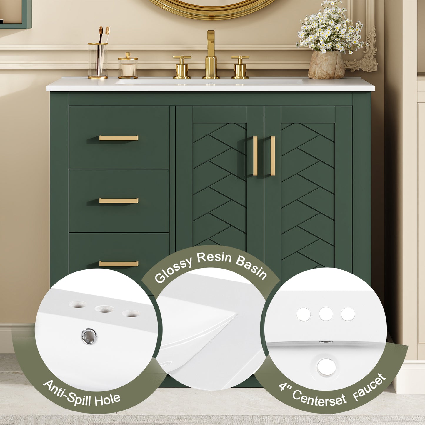 36'' Bathroom Vanity with Ceramic Sink Combo, Solid Wood Frame Bathroom Storage Cabinet, Freestanding Vanity Set with 3 Drawers& Soft Closing Doors image 6