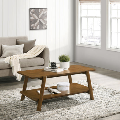 Metz Mid-Century Modern Wood Shelf Coffee Table, Walnut Finish image 1