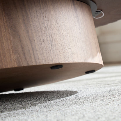Modern Handcraft Drum Coffee Table Length 43.7 inch Ellipse Coffee Table for Living Room,Oval Small Coffee Table with Sturdy Pedestal,Walnut MDF,W2582P251185 image 9