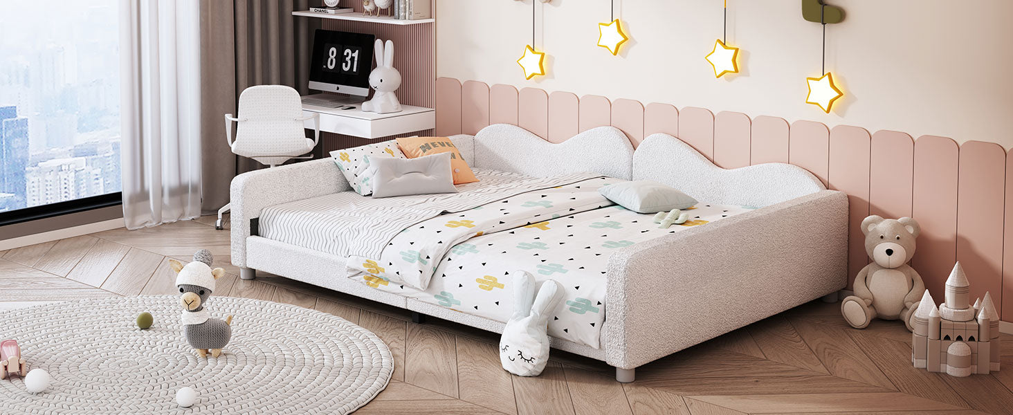 Full size Upholstered Daybed, Sherpa Fabric Sofabed with Cloud-Shaped Backrest, No Box-spring Needed, White(Old SKU: WF532069AAK) image 9