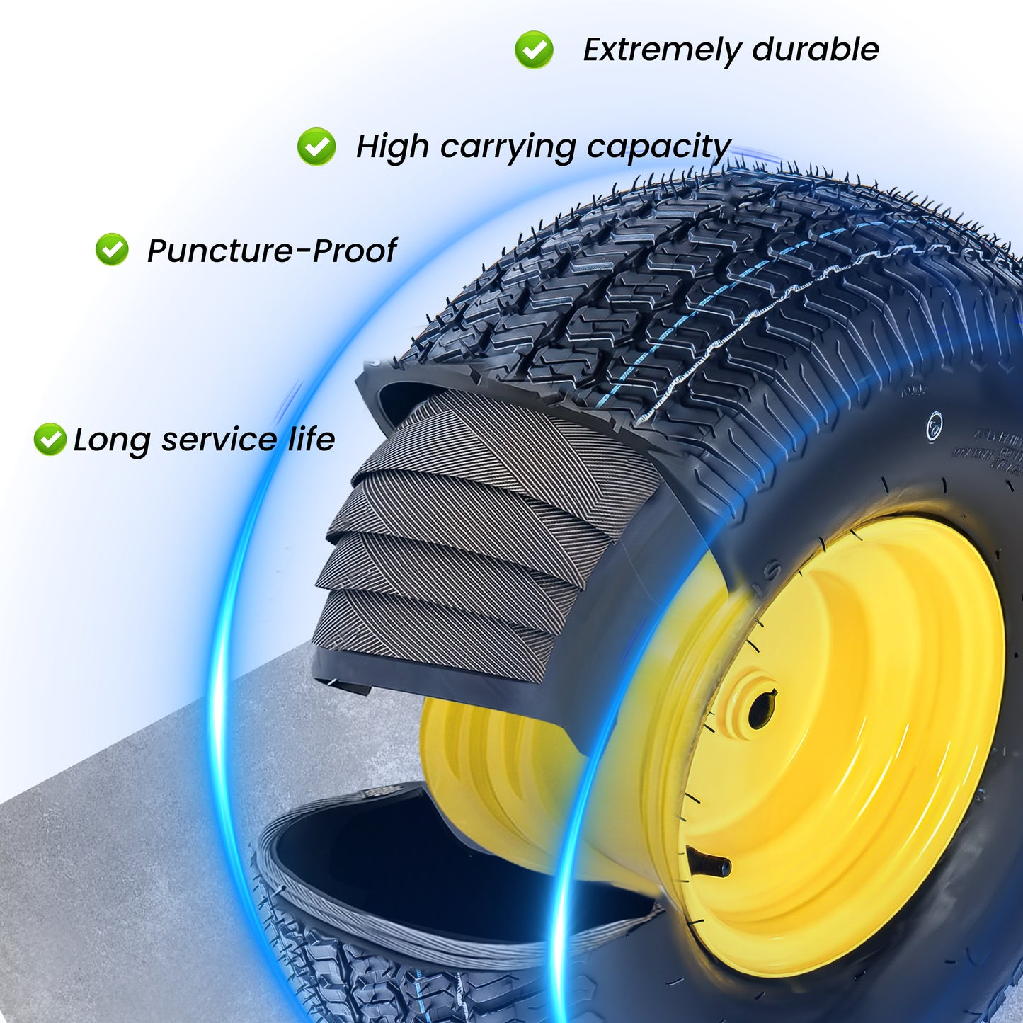 Set of 2 20x8.00-8 Lawn Mower Tires and Wheel Assembly, 4-Ply Tubeless Turf Tread Heavy Duty, 3.5" Centered Hub with 3/4" Bore and 3/16" Keyway, Yellow Steel Rim for Zero-Turn Mowers, 905 lbs Capacity image 4