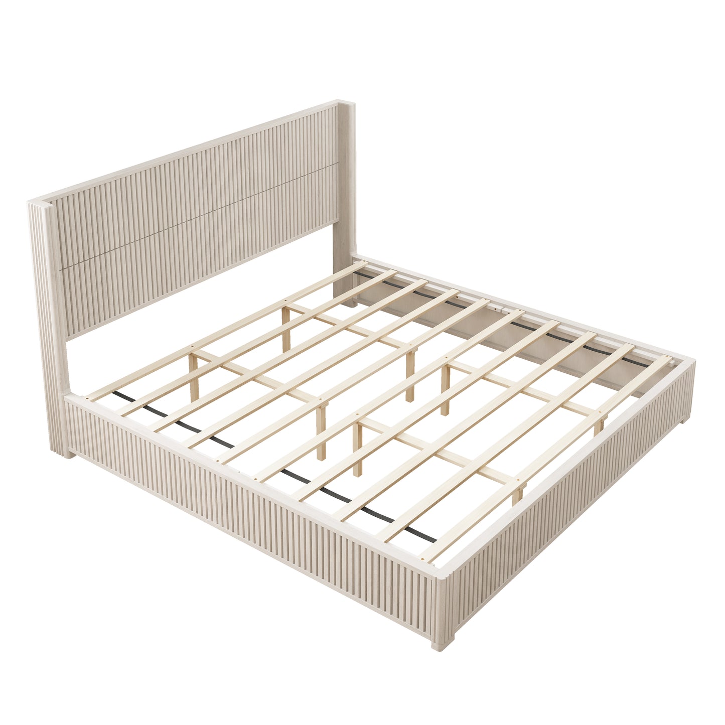 Solid Wood Platform Bed Frame with Headboard, No Box Spring Needed, Floor-standing bed, Easy Assembly, King Size,Beige image 7
