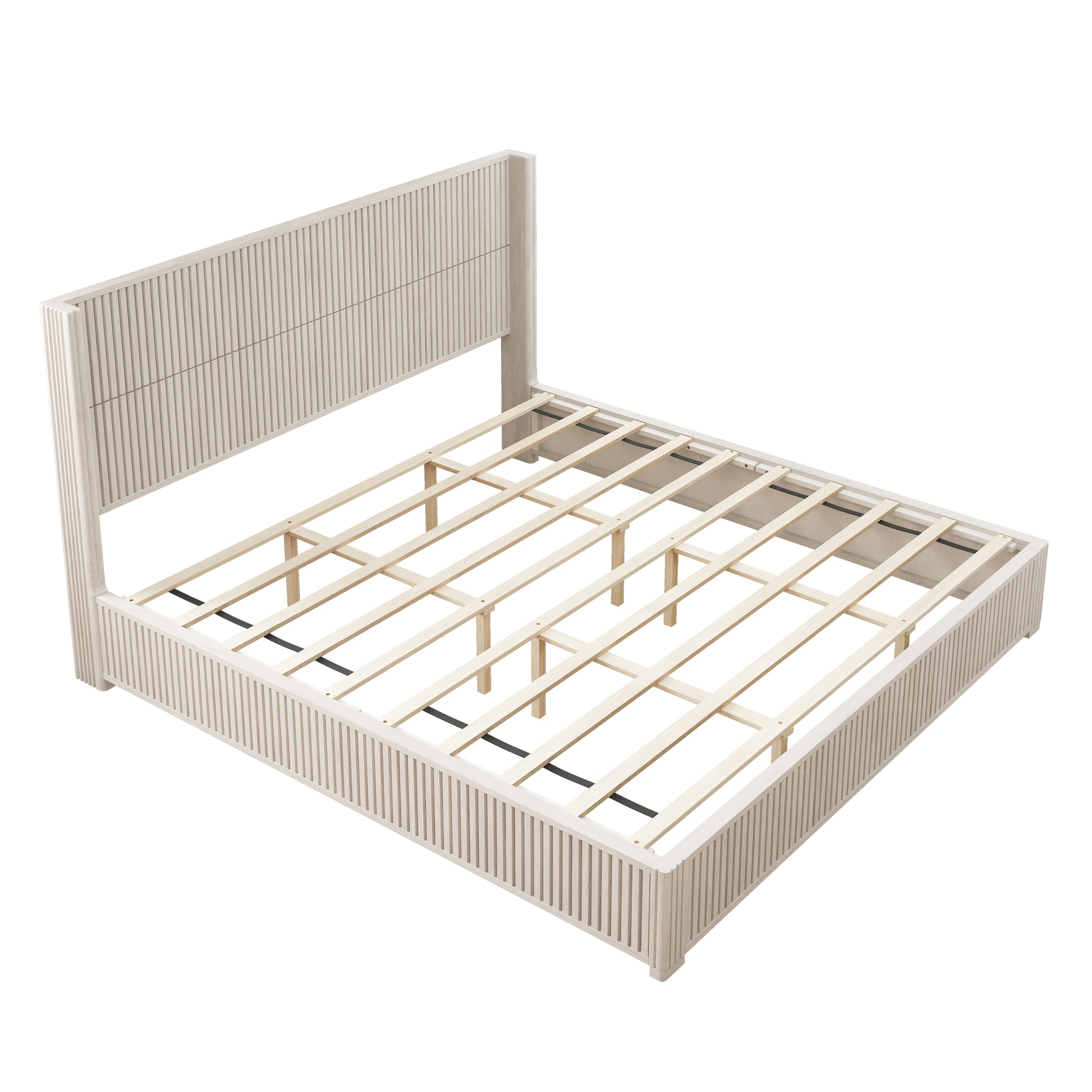 Solid Wood Platform Bed Frame with Headboard, No Box Spring Needed, Floor-standing bed, Easy Assembly, King Size,Beige image 7