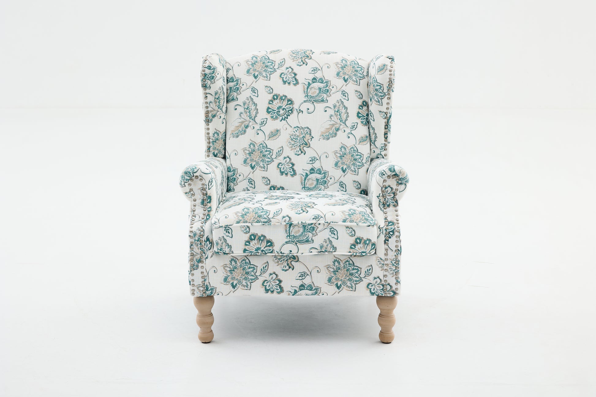 Modern Accent Chair with Retro Wood Legs, Comfy Upholstered Armchair, Floral Design Single Sofa Chair for Living Room Bedroom Office image 11