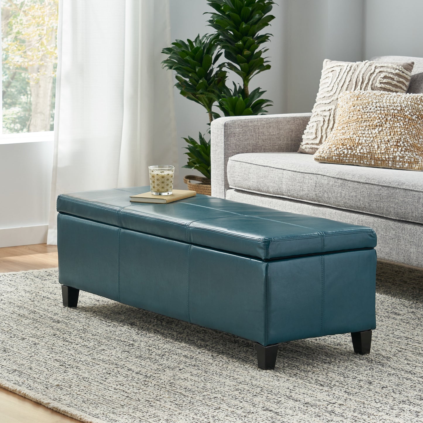 Upholstered PU Leather Storage Ottoman, Solid Wooden Legs (old sku 57742.00TEL) image 3